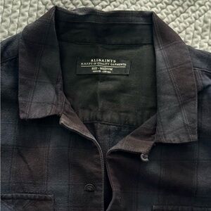 All Saints Men's Dark Plaid Shirt